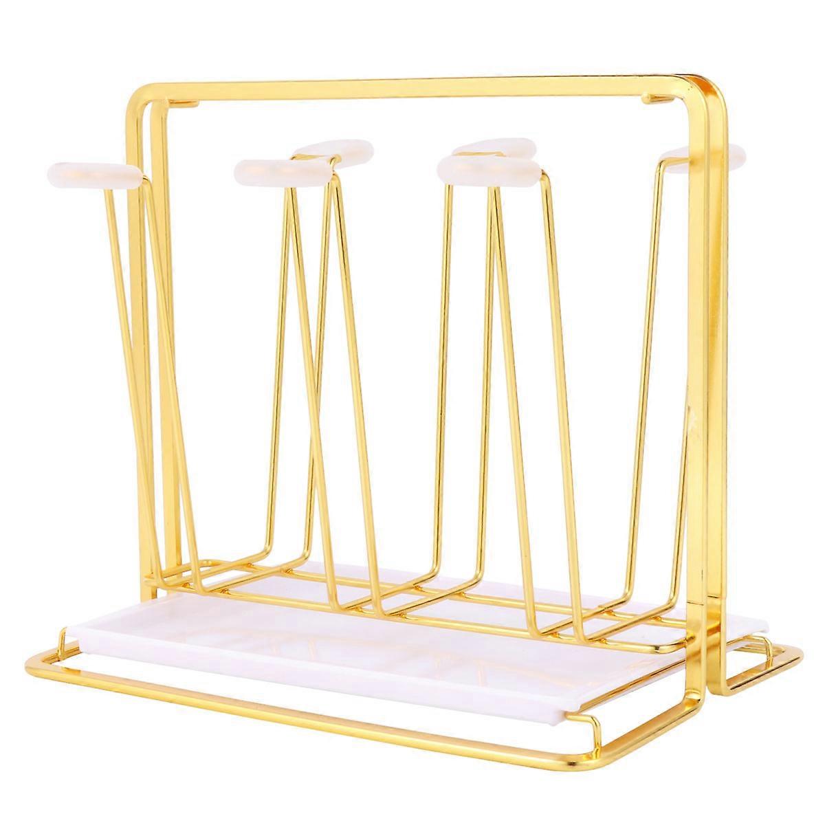 Cup Drying Rack with Drain Tray Drinking Bottle Drying Rack Stand with 6 Hooks Water Mug Drainer Stand with Non-slip Bottom for Home Bar Hotel Pub (Go