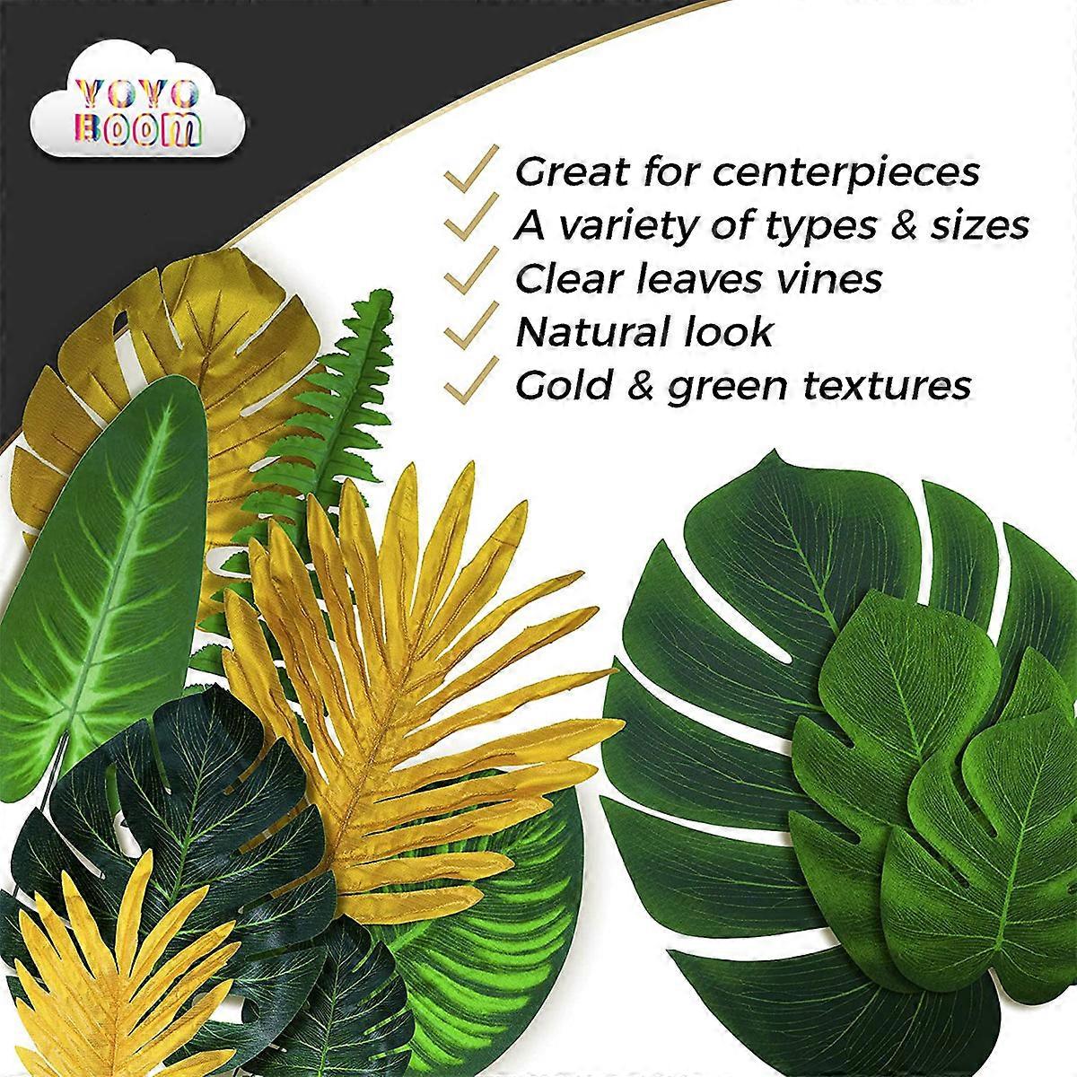 Green Artificial Leaves Palm leaves Golden Tropical Hawaiian Leaves for ...
