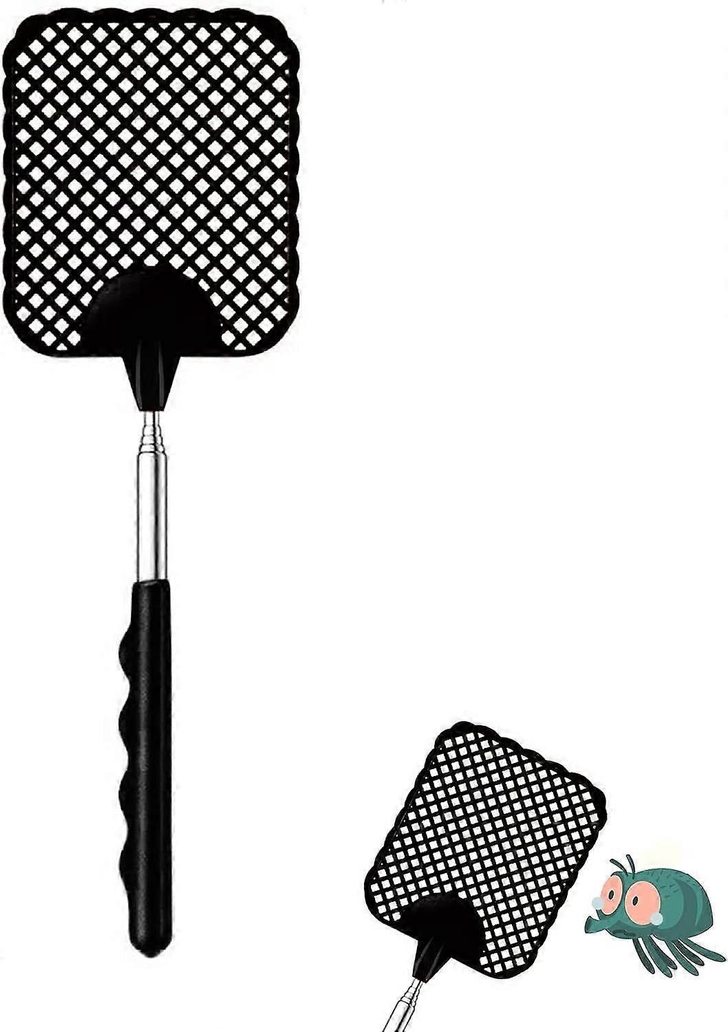 Extendable fly swatter (black), manual extendable fly trap, insect swatter with strong telescopic handle, control of flies and insect pests