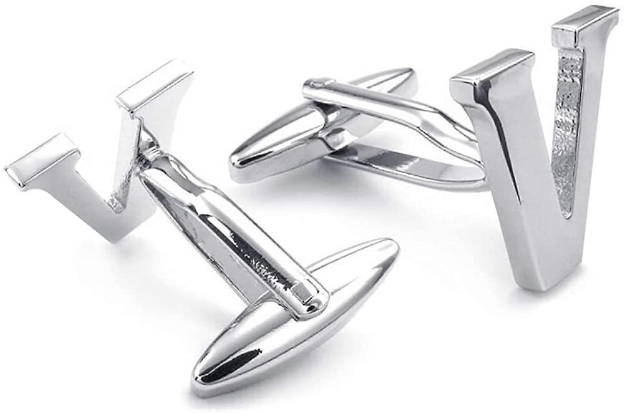 AVEKI Initial Alphabet Letter Manschettknappar för män Bröllopspresent, V Silver