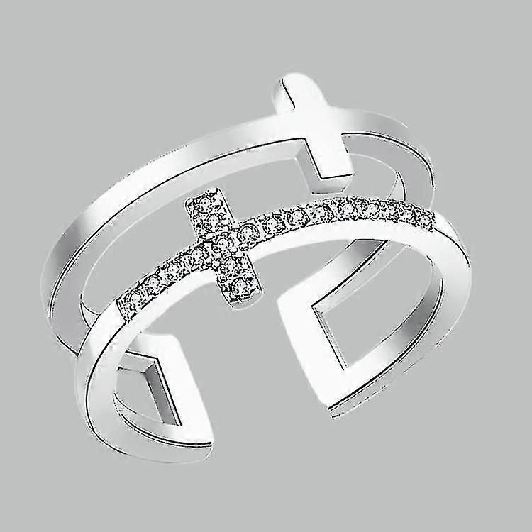 Double Cross Open Ring Diamond Ring Jewelry