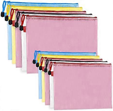 Plastic Mesh Zipper Pouch Waterproof Double Document Organizer Bag Zip File Folders A4 Size for Office School Supplies,Business Receipts,Magazine,Trav