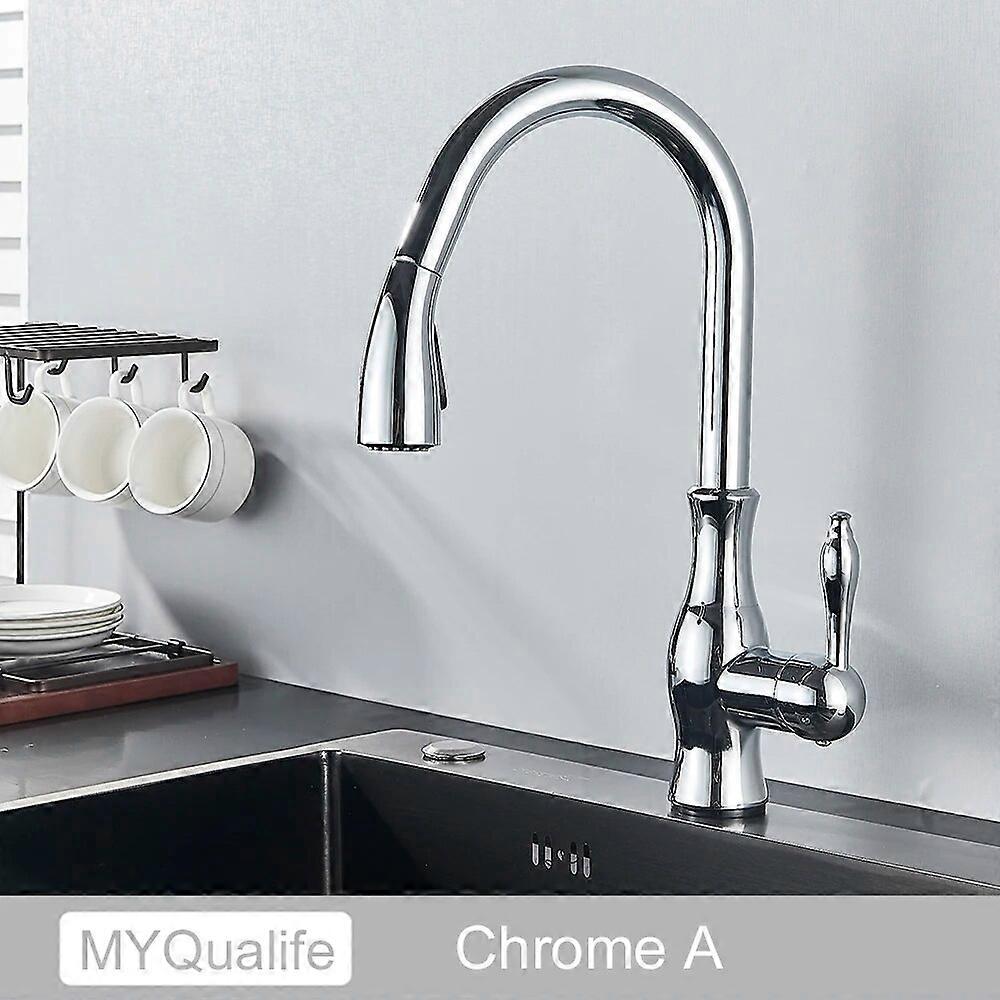 MYQualife Black Pull Out Kitchen Faucet 360 Rotation Single Handle Hot&Cold Mixer For Kitchen Sink Tap Crane Shower Faucet