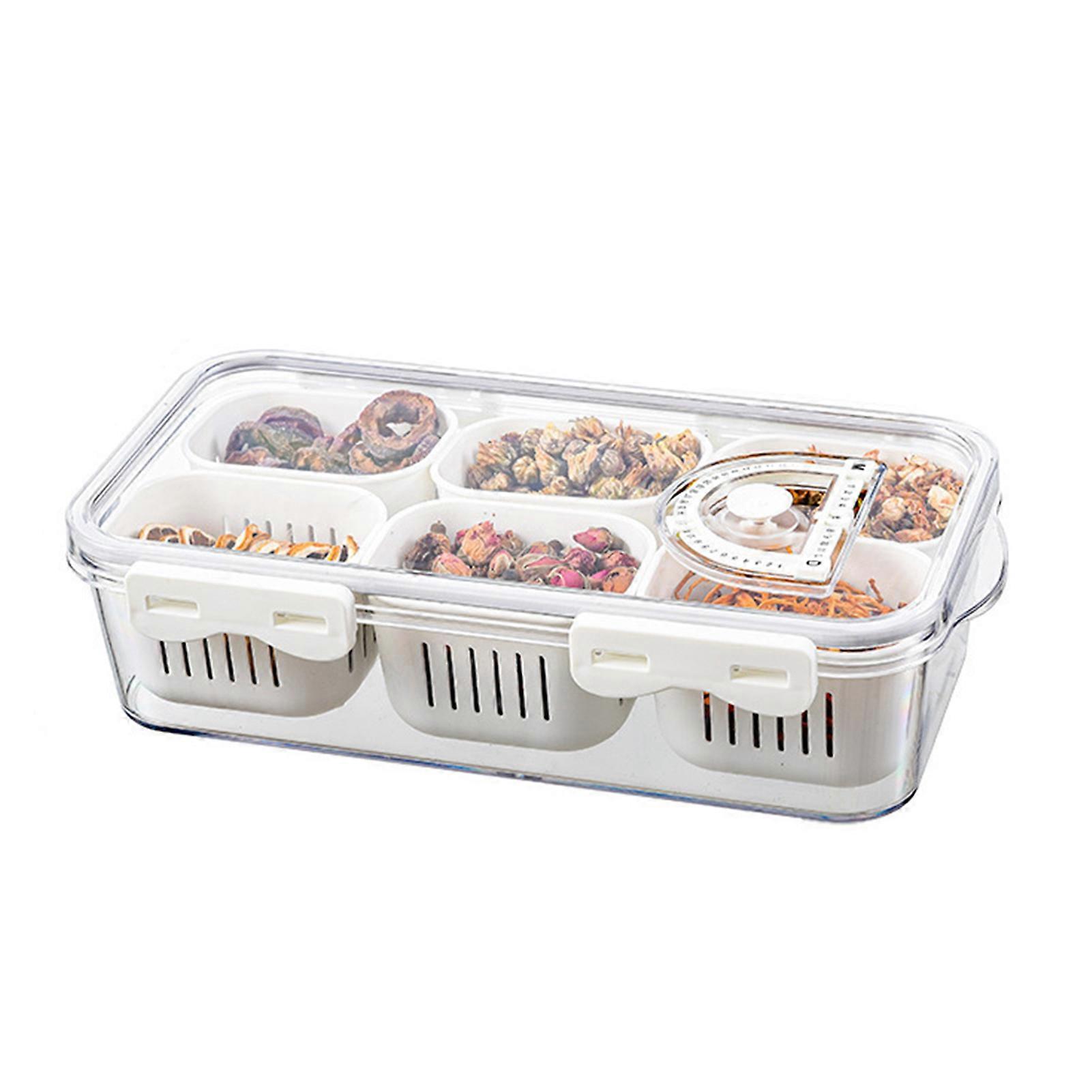 Spice Storage Box withLid Multi Compartments Lock Design Leakproof Dustproof Divided Serving Tray Picnic Party Snack Candy Fruits Nuts Container