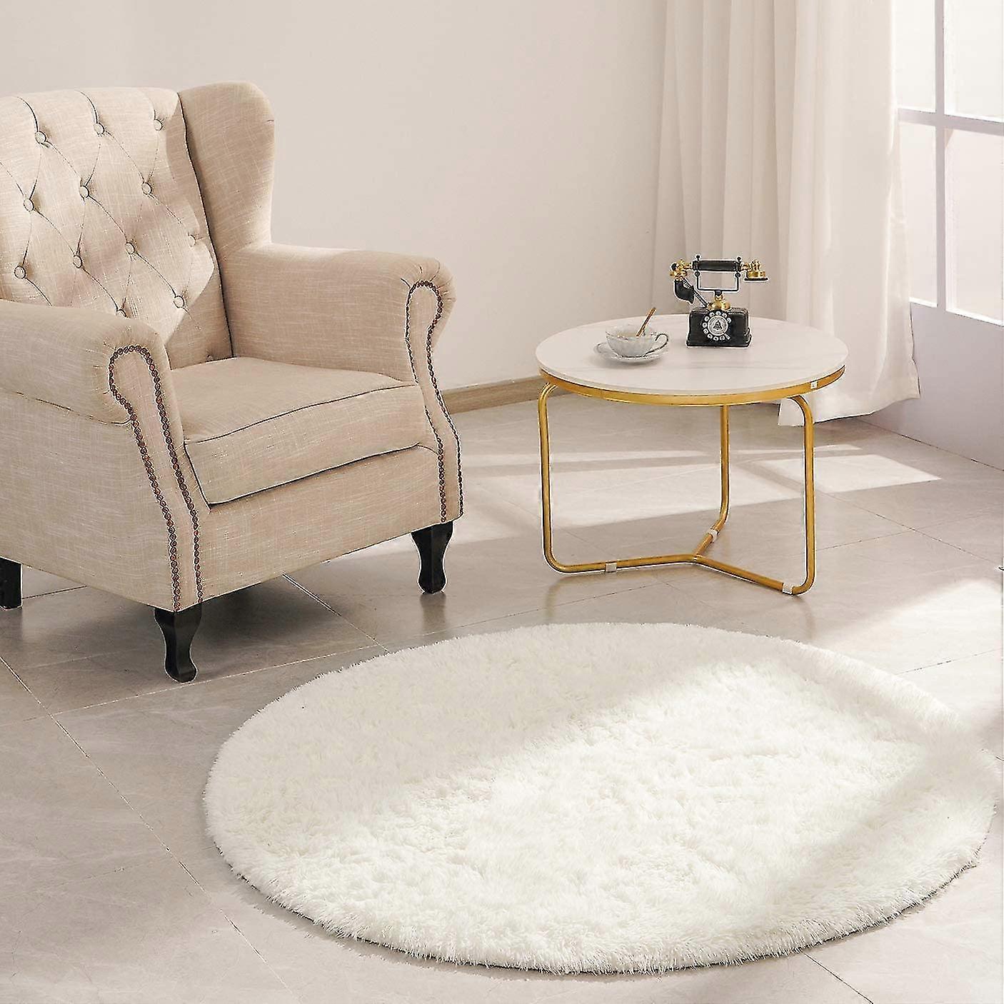 Diameter 120cm/47.2" Pure Color Round Carpet, Soft Plush Non-Slip Carpet, Fluffy Carpet (Cream)