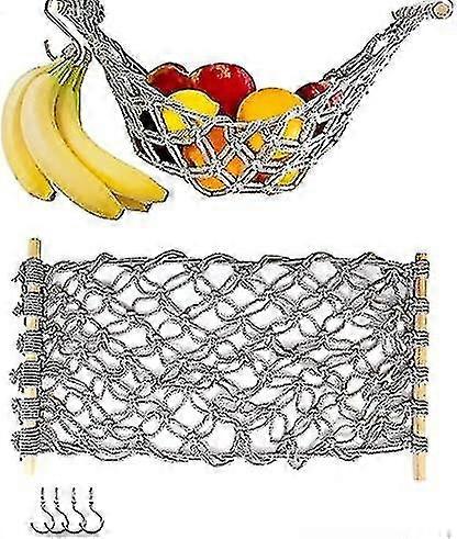 Fruit Hammock Under Cabinet For Kitchen, Hanging Macrame Net For Veggies Large Storage Saves Counter Space