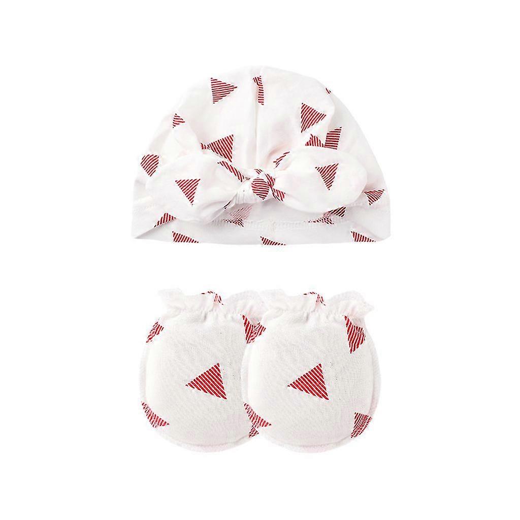 2 Pcs Baby Anti Scratching Gloves Knotted Hat Set Soft Cotton No Scratch Mittens