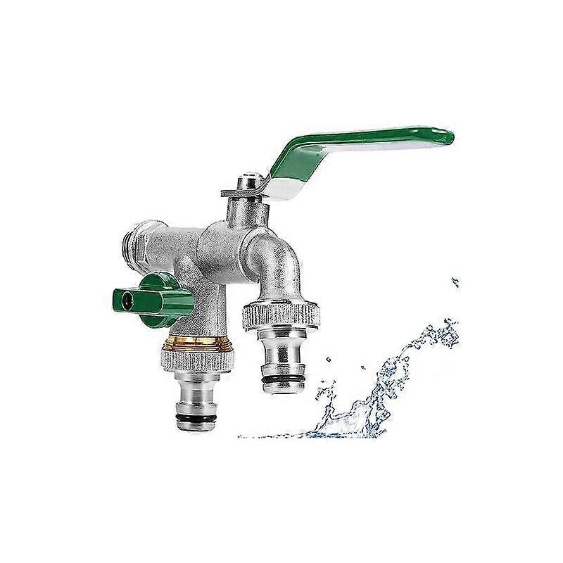 3/4 بوصة صنبور مزدوج ، صنبور حديقة ، صنبور مزدوج نحاسي مع 2 × 3/4 بوصة ، موصل مزدوج ونهاية خرطوم للحديقة والمنزل والصناعة (أخضر)