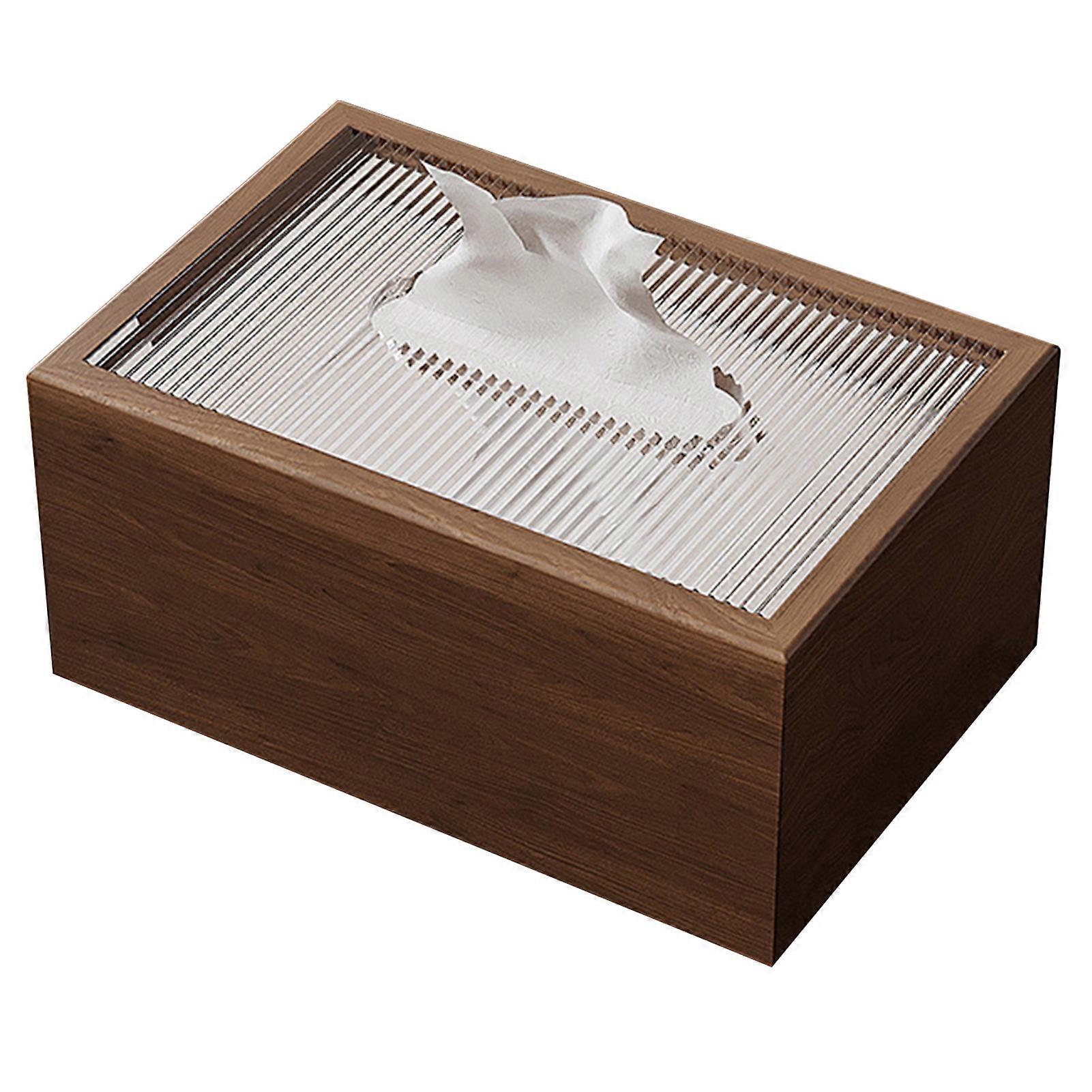Chinese Style Wood Tissue Box with Acrylic Lid Light Luxury Easy Access Multi-functional Desktop Napkin Organizer
