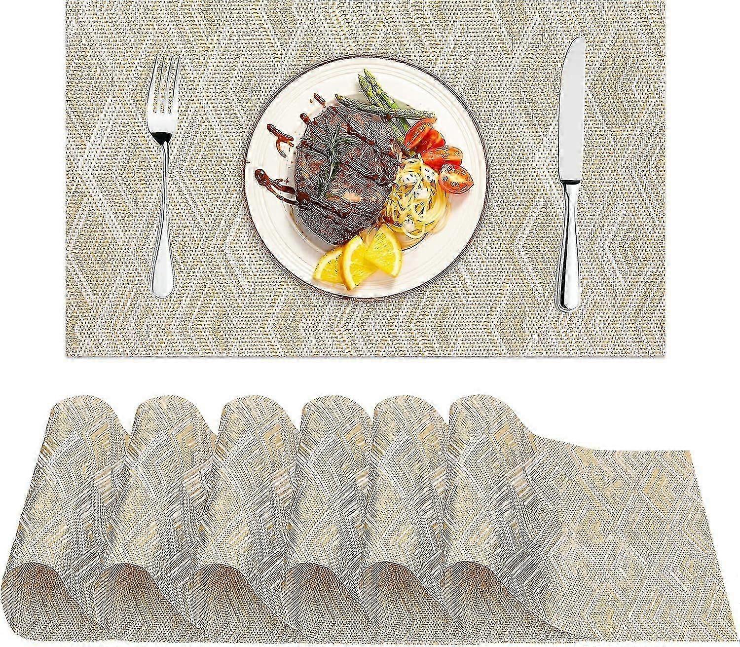 Vaskbare bordbrikker, sett med 6, gull