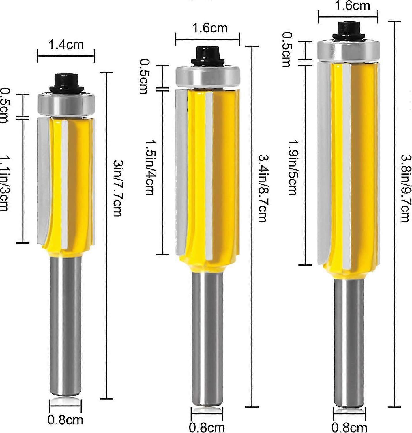 3 Pieces,router Cutter,4 Flute Shank Copy Cutter With Top Bearing ...