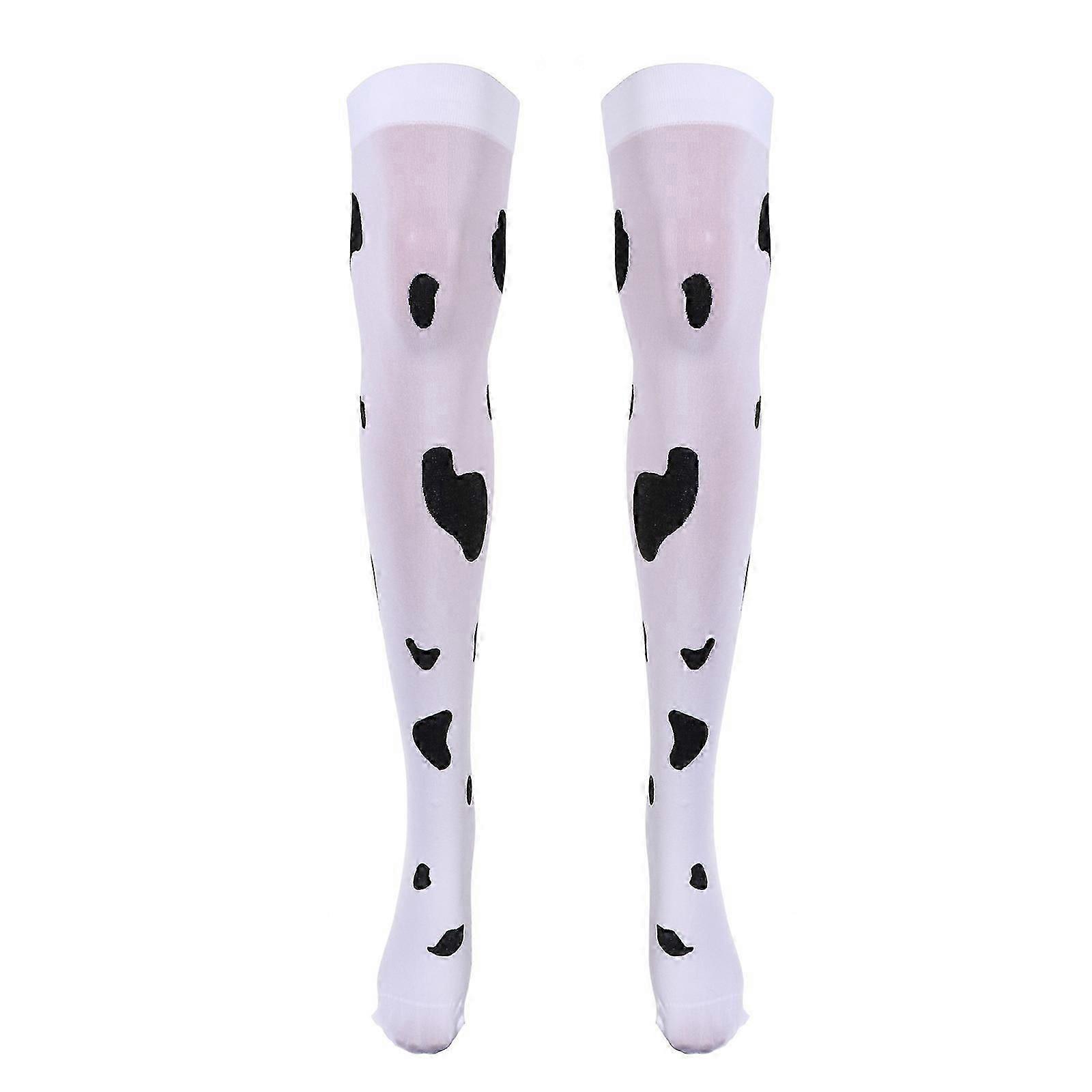 1 Pair Cow Pattern Breathable Stockings Knee High Socks Nylon Stockings