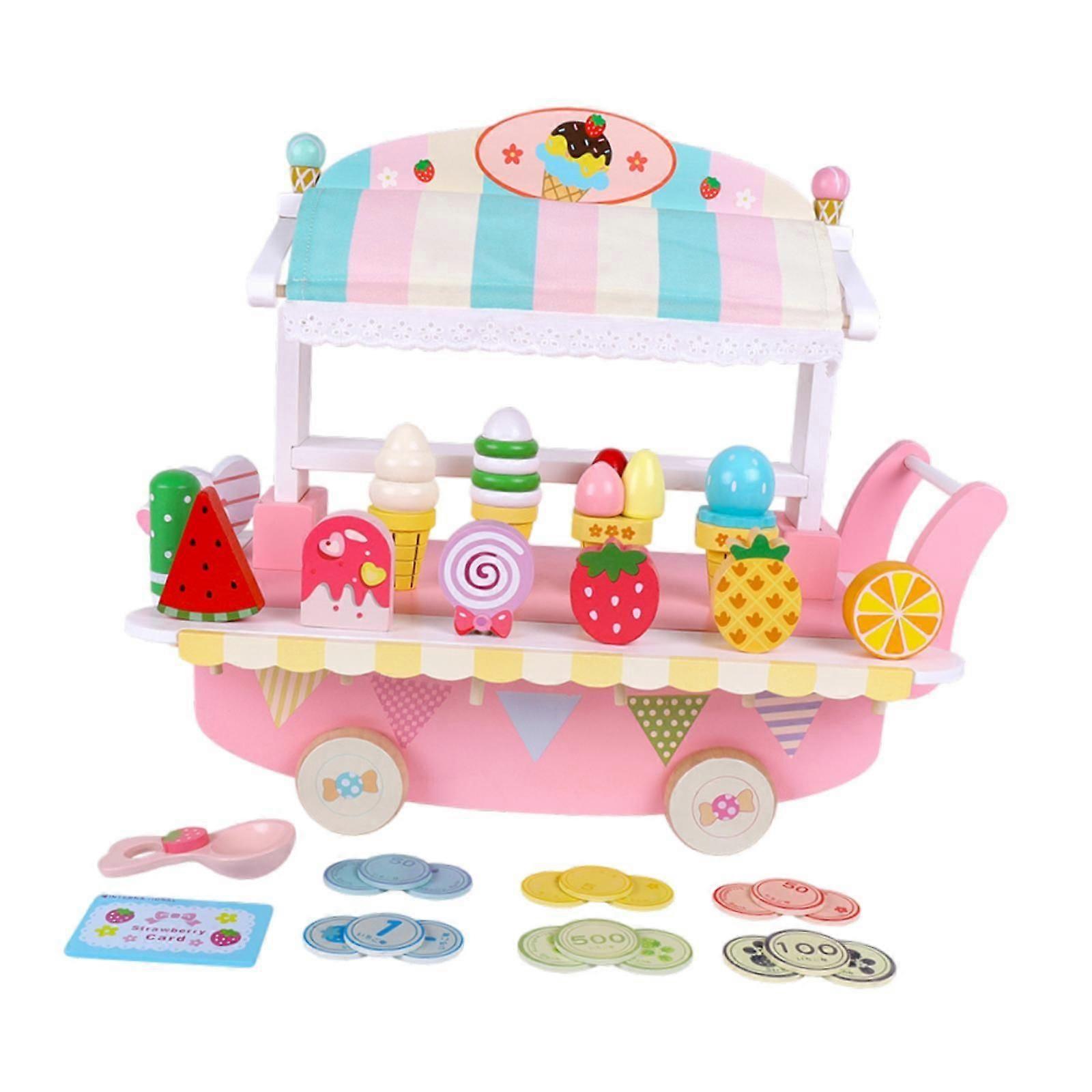 子供のための木製アイスクリームカート子供の子供のための木製のふり遊びの子供幼稚園