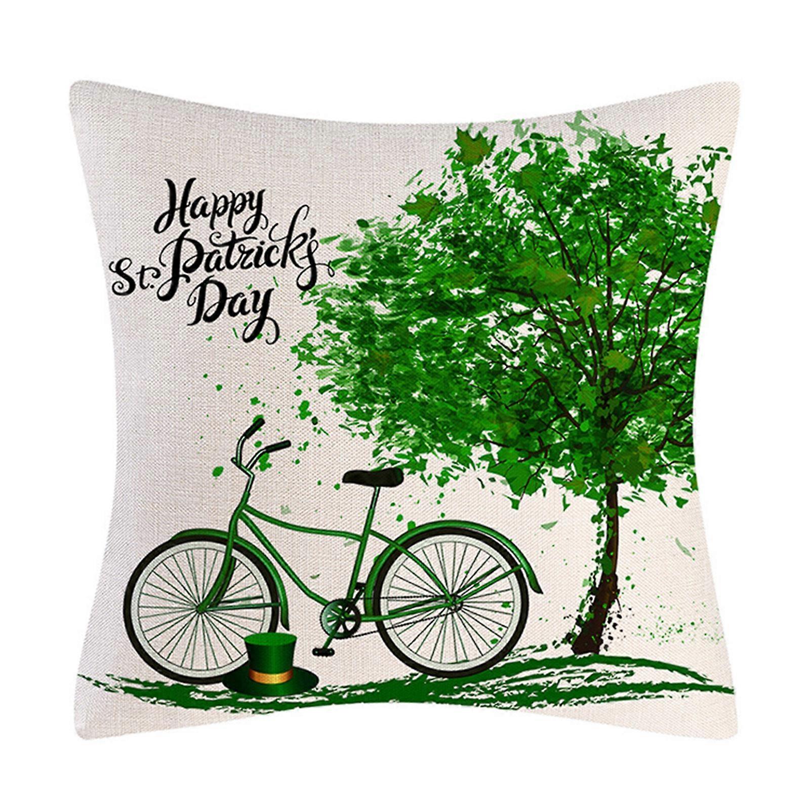 Saint Patrick’s Day Pillow Cover Lucky Shamrock Clover Square Linen Material for Home Bedroom Office Sofa Chair Decoration Party Supplies