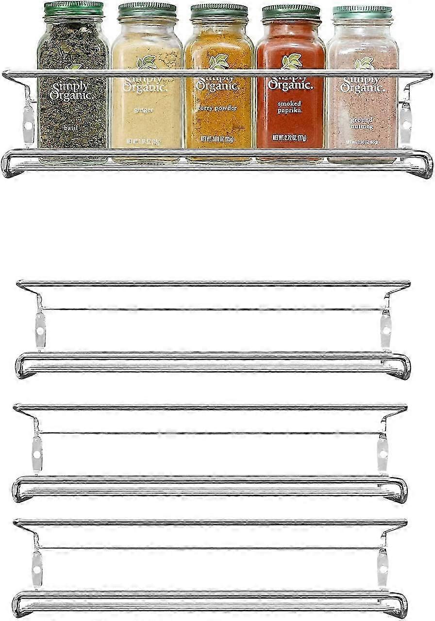 Wall Mounted Spice Rack Space Saving Cabinet Spice Organizer (Silver - 4 Pieces)