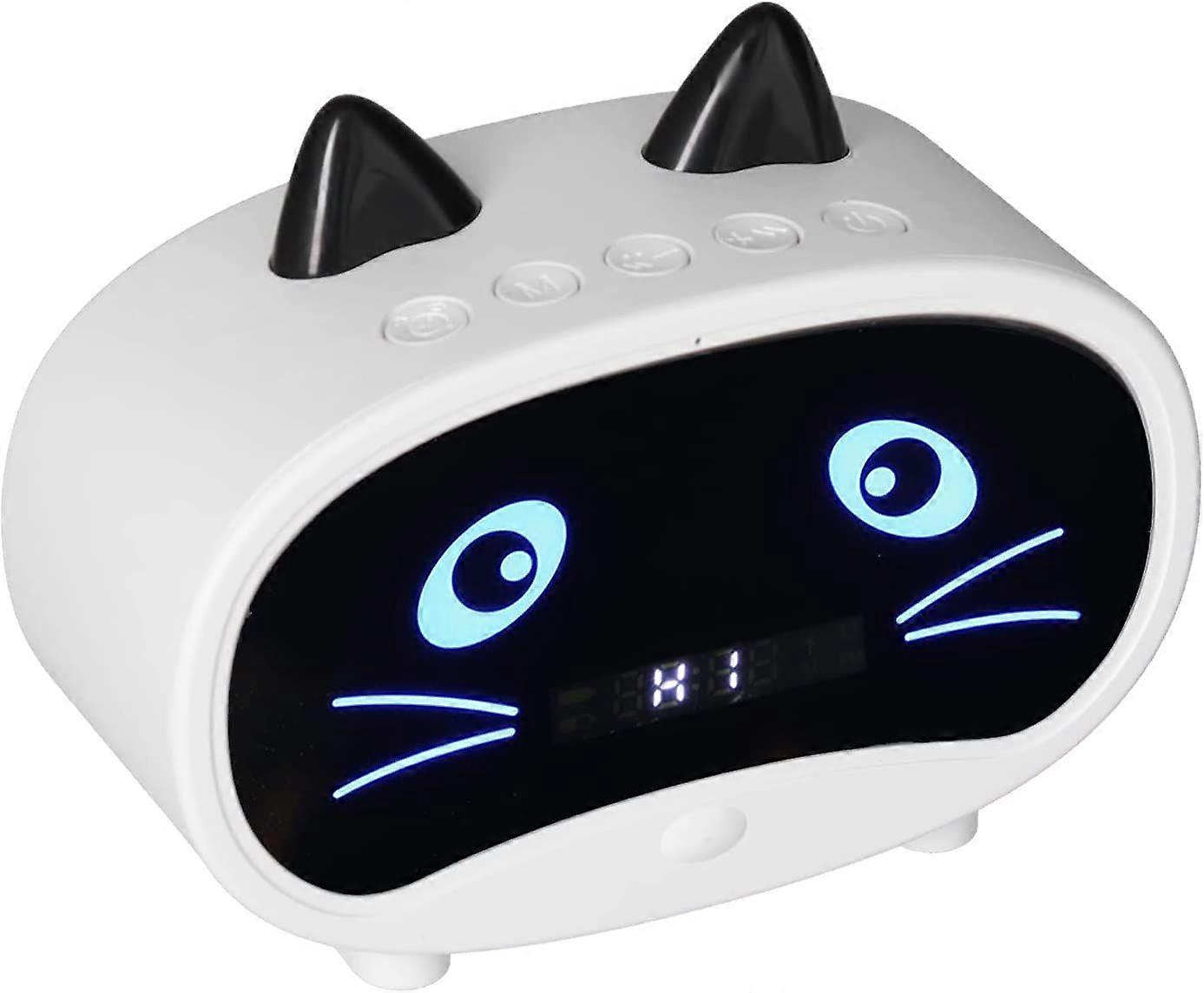 Digital Alarm Clock Speaker, Cartoon Cat Alarm Clock with Temperature Display,Dual Alarm Clock,Bluetooth Speaker Radio,Hands Free Call for Bedroom Off