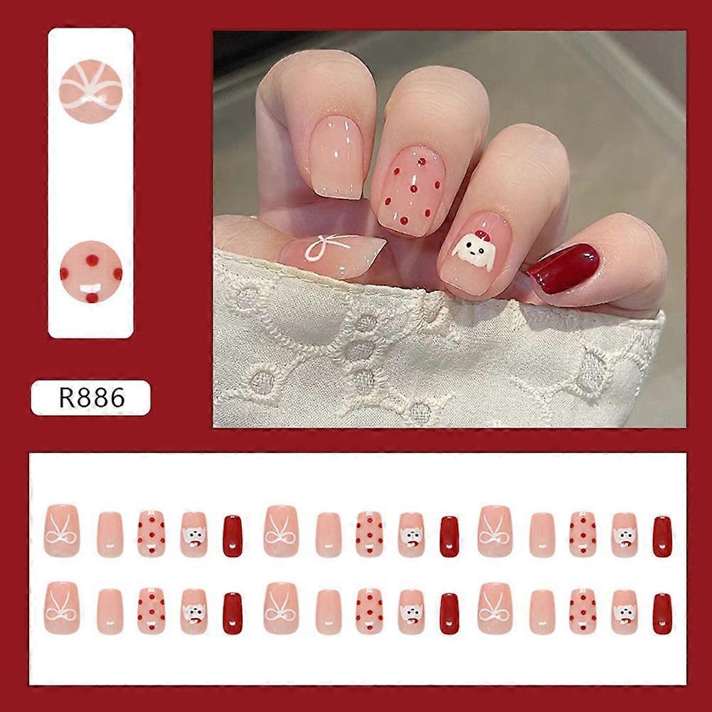 Little Love 24 Pcs Press on Nails Pink Gradient Fake Nails Reusable False Nails