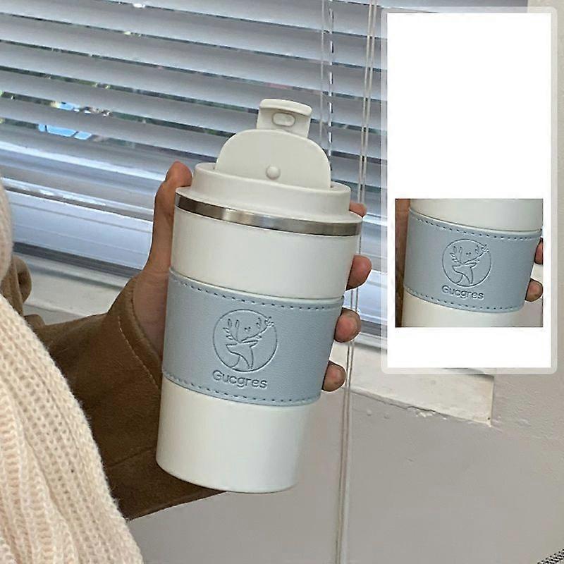 Coffee Travel Mug 12oz,Insulated Coffee Mug with Lid,Leakproof Coffee Thermos-White