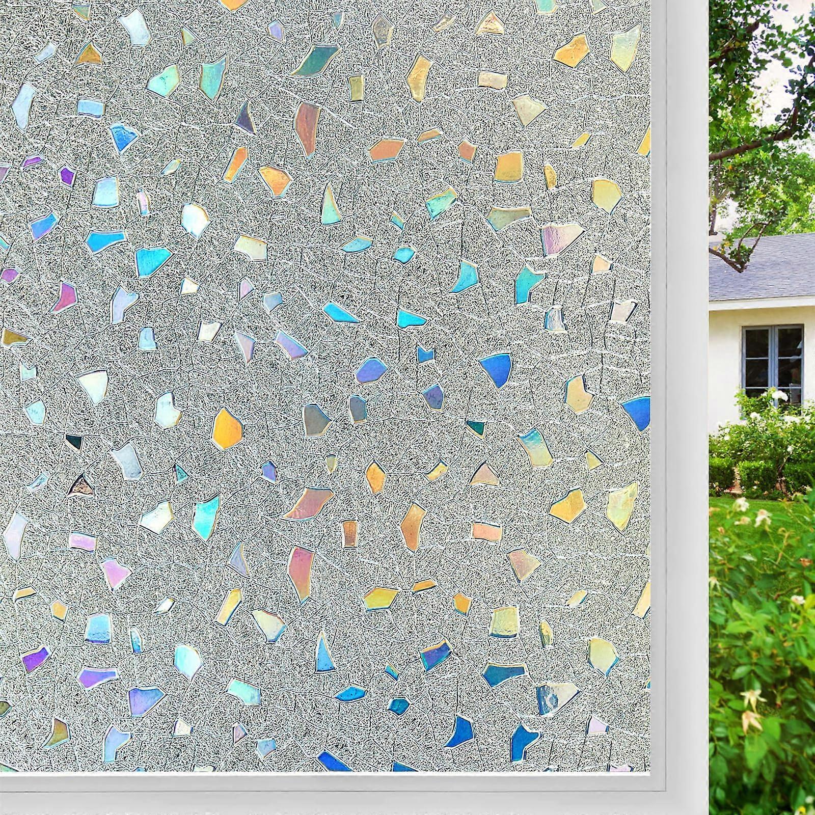 Window Privacy Film 17.5 x 78.7 Inch Decorative Heat Control UV Blocking Non-Adhesive Removable Vinyl for Bathroom Doors