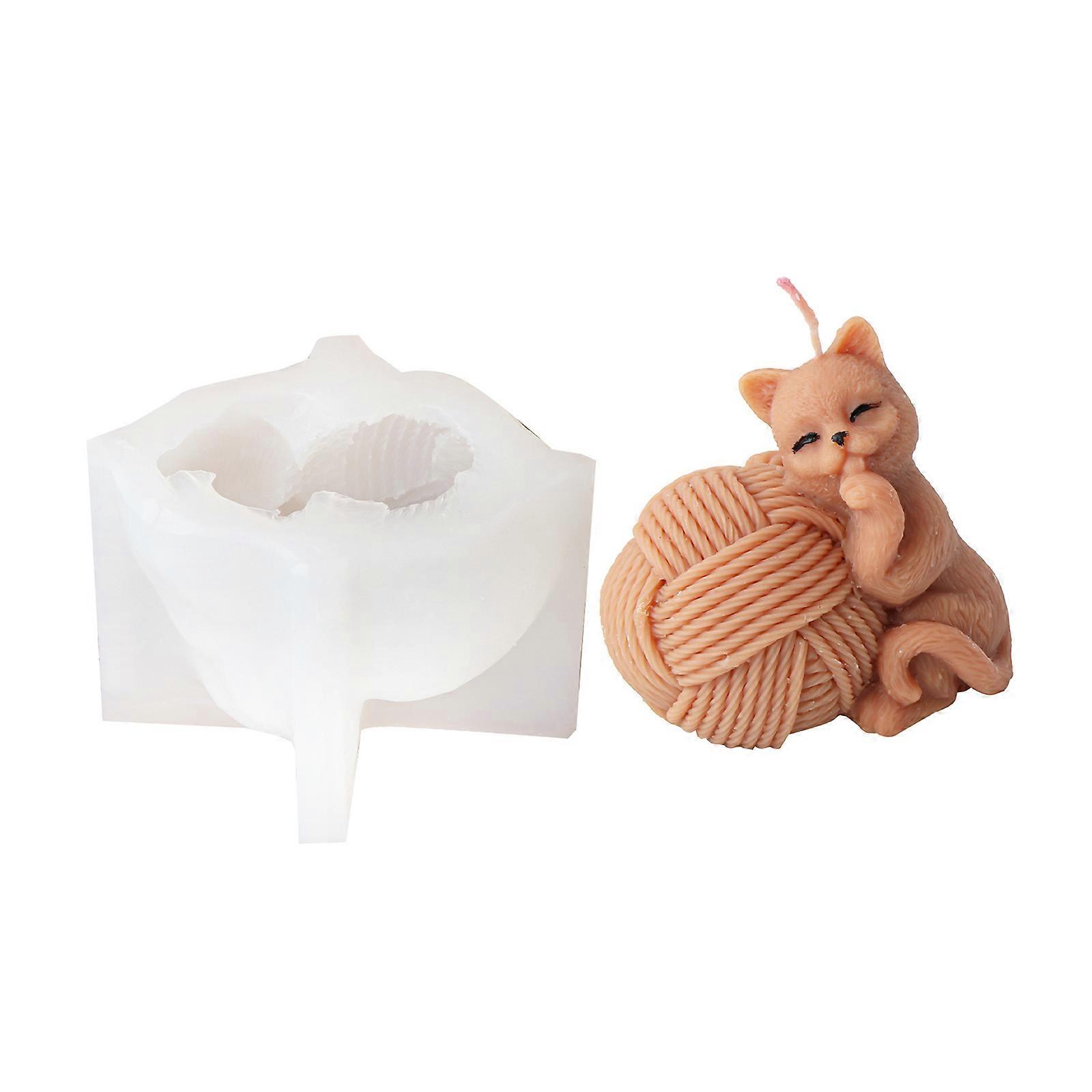 Practical Create Lifelikes Cats Candle with Detailed Knitting Balling Sturdy Silicone Mold Home Accessory for Crafting