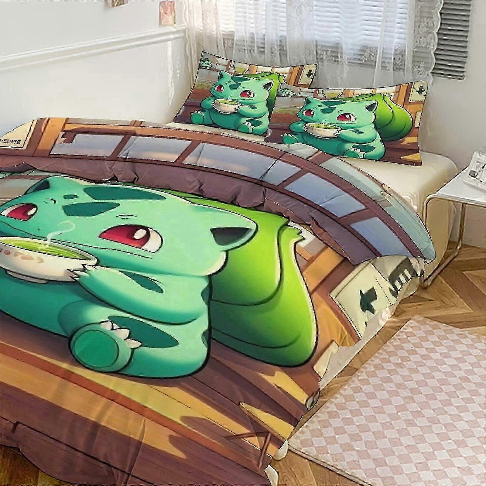 v1958 Lençóis de Cama Bulb_asaur Conjunto de Cama com Estampa Padrão Conjunto de Edredom Cove3 Peças Capa de Colcha e Fronhas para Mulheres Homens Adolescentes I (1 Capa de Edredom e 2 P