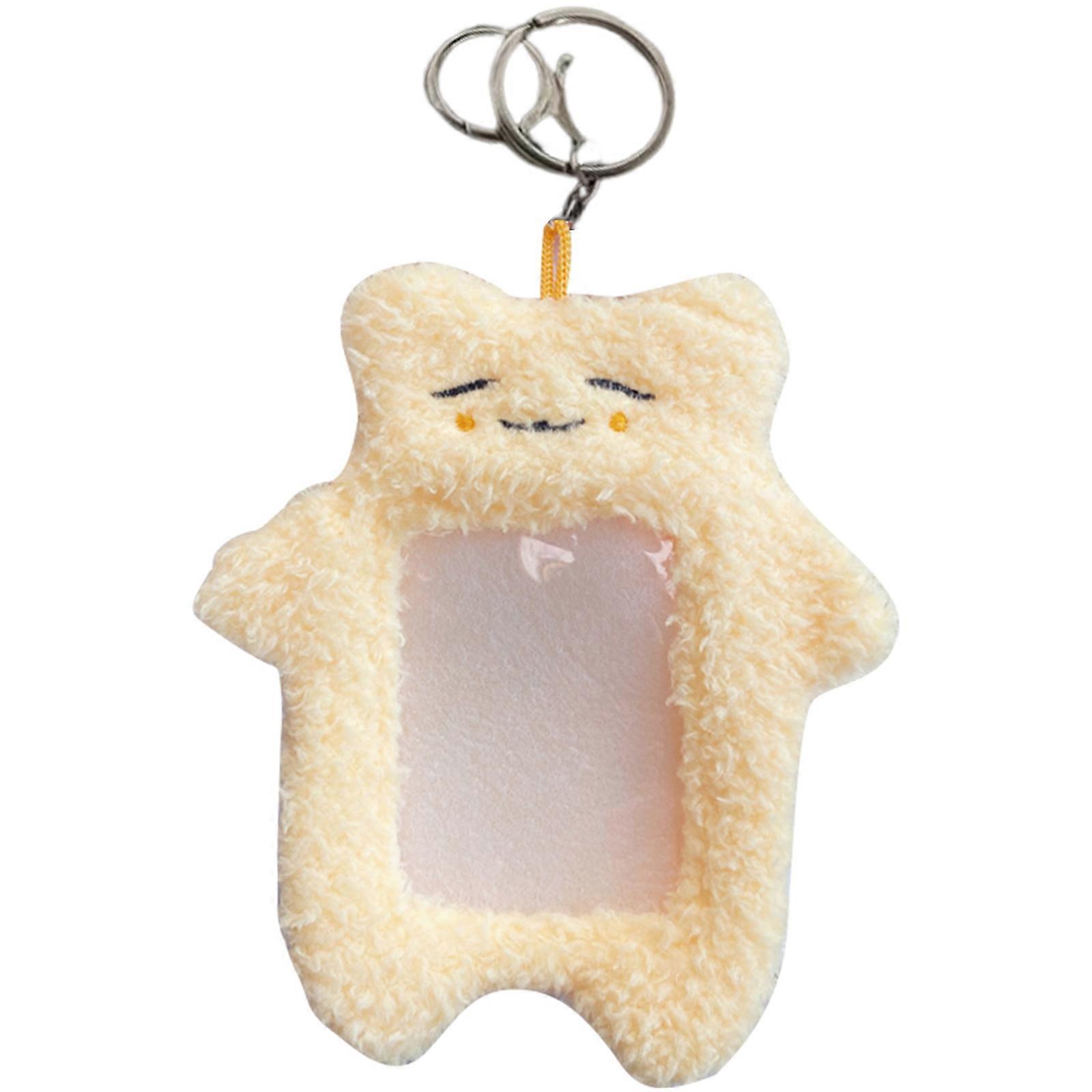 Plush Rabbit Card Holder Cute Photo Card Holder with Keychains Cartoon Bear Card Sleeve Bus Card Holder for Student