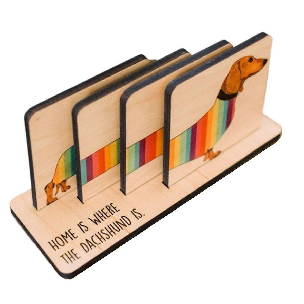 Set of 4 Dachshund Coasters with Holder, Dachshund Dog Wood Coaster Set Dining Table Decor, Animal T