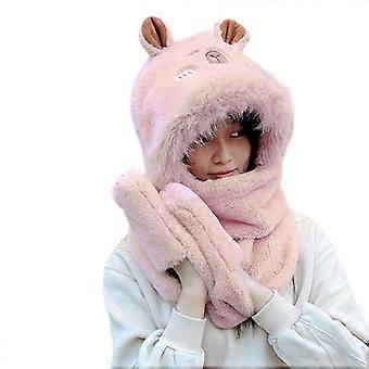 Dessin animé ours oreille écharpe chapeau pour femmes adultes écharpe gants oreillette chapeau de plein air sports de plein air Chapeau décontracté pour le cyclisme shopping blanc