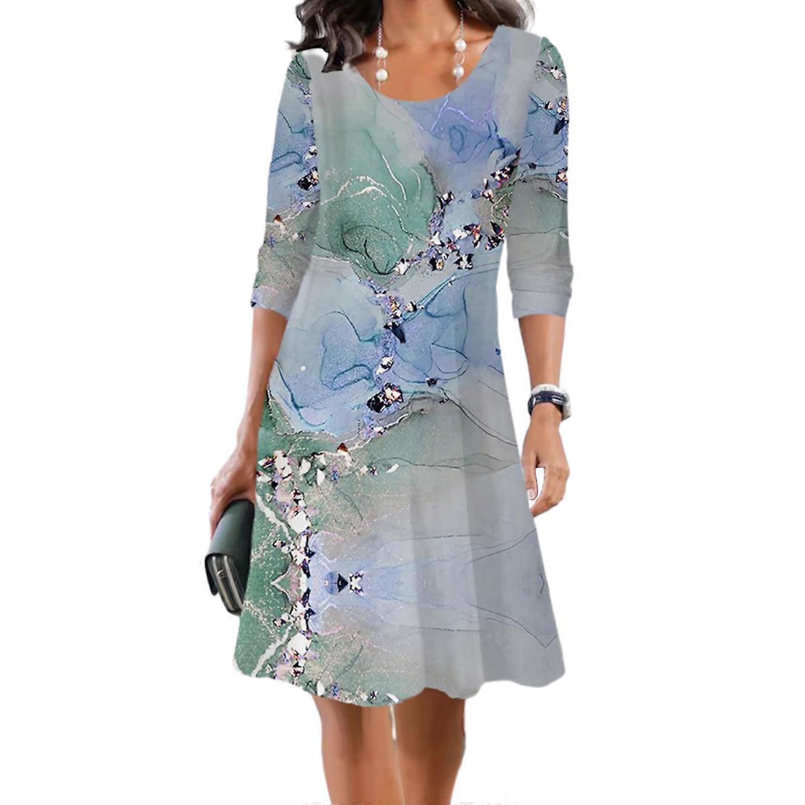 Womens Floral Print Long Sleeve Tunics Dresses Casual Loose Fit Swing Dress  Pattern 6 XXL | Fruugo CZ