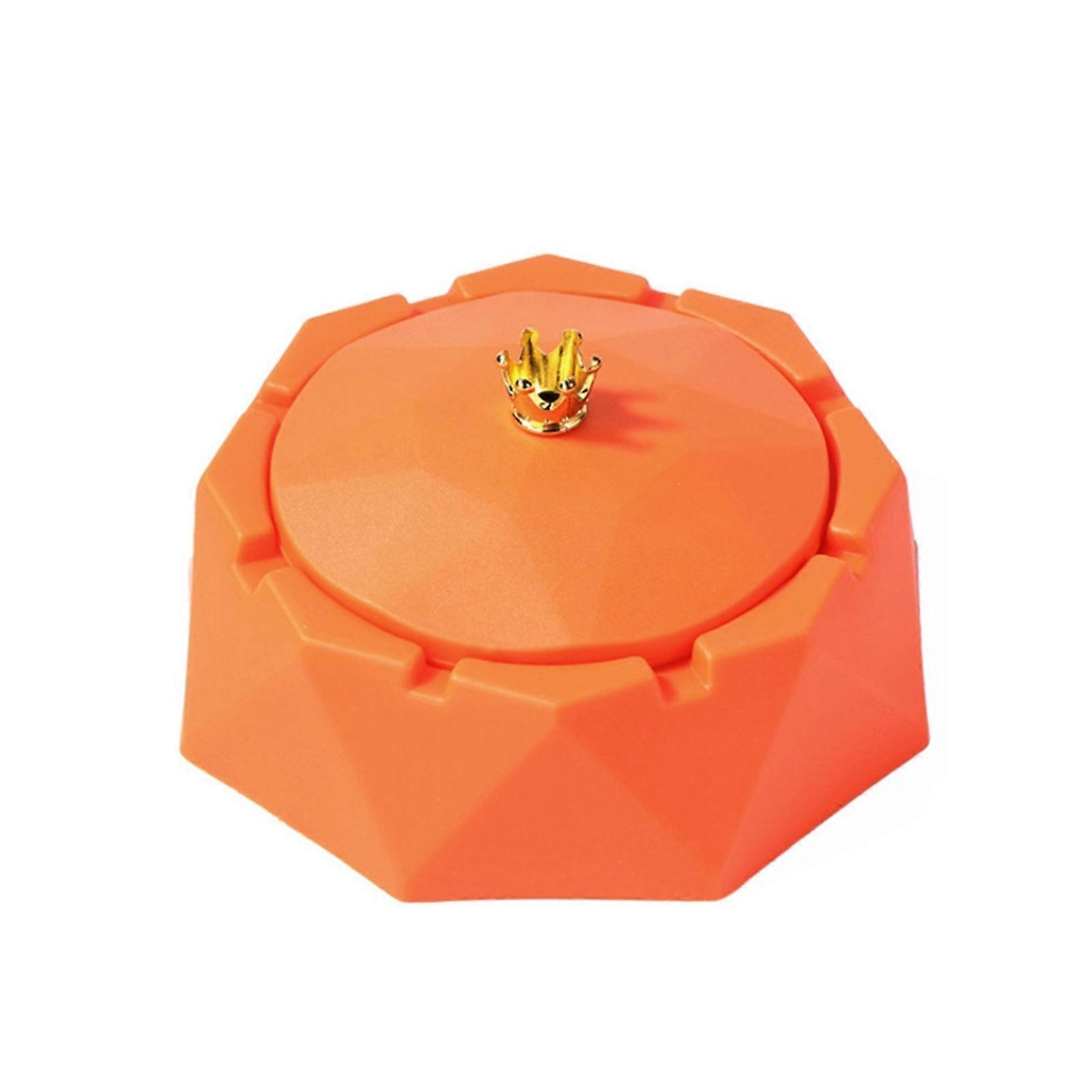 Askfat Crown med lock, elegant diamantdesign, innerfoder i rostfritt stål, för inomhusbruk, utomhusbruk, resor, orange