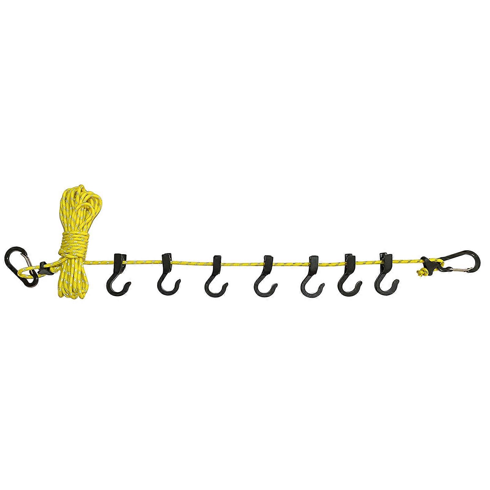 Portable 5m Clothesline, Adjustable Retractable Elastic-Washing Line Windproof Rope Clothesline with 7 Clips for Camping Yellow Reflective