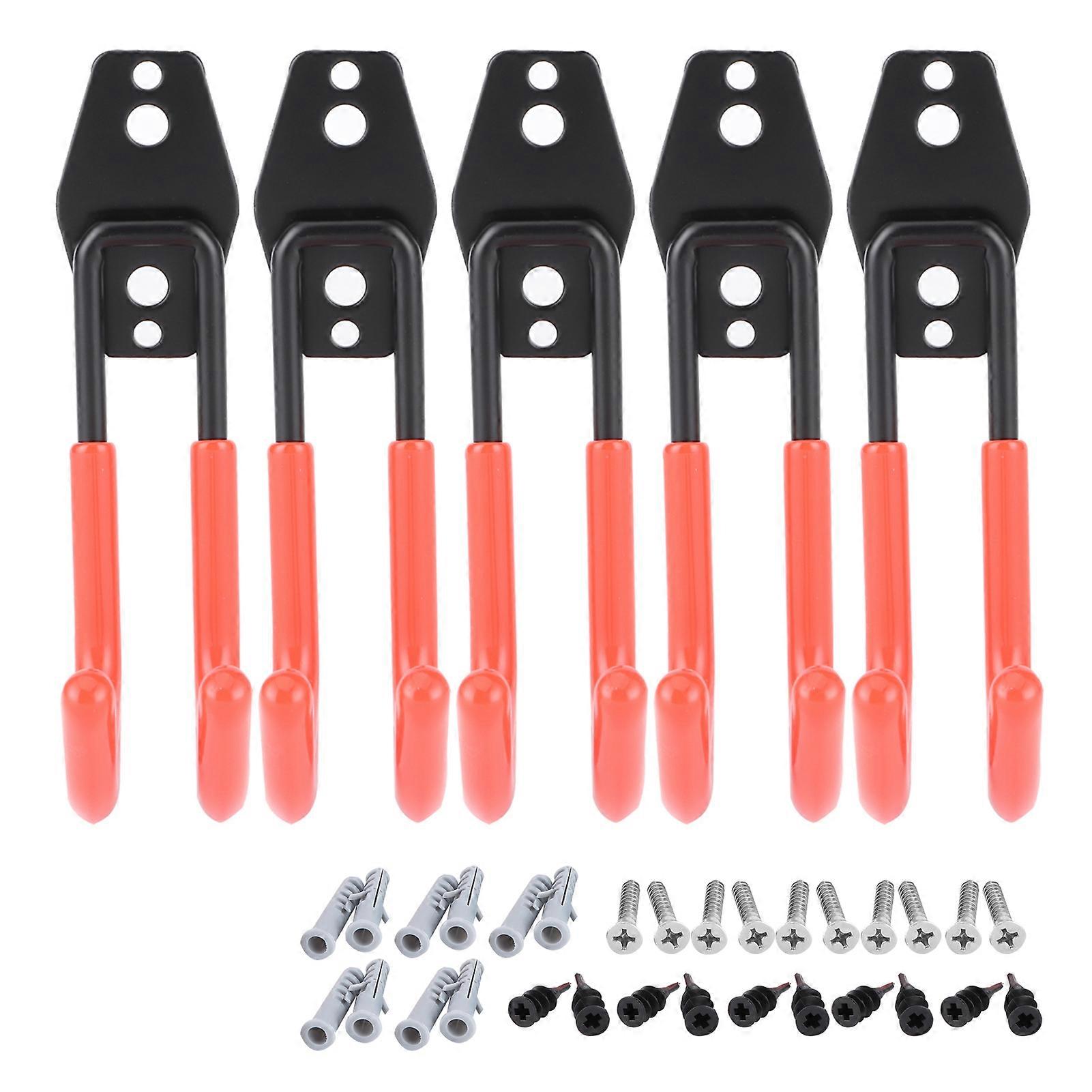 5Pcs Wall Mounted Double Hook Heavy Duty Garage Storage Utility Hooks with AntiRust Coating(Orange )