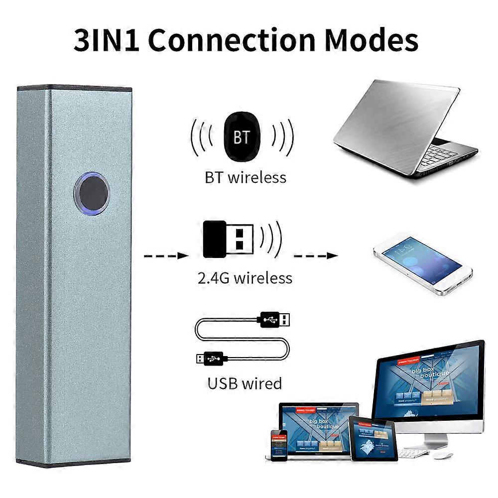 2D 1D QR Barcode Scanner 3 in 1 BT & 2.4GHz Wireless & Wired Connection Sound and Vibrator Prompt Support Offline Storage Compatible with Windows
