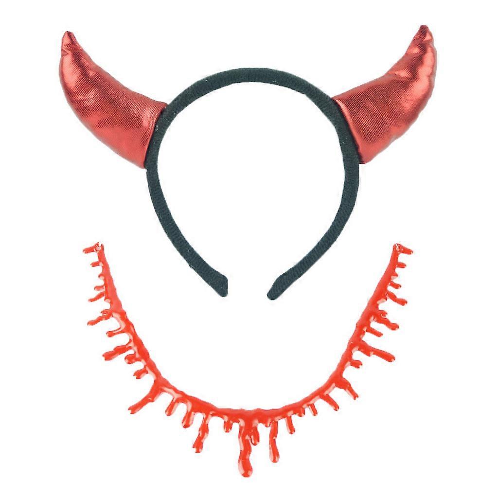ハロウィーンの悪魔の角のヘッドバンドと血のネックレスが滴り落ちる出血チョーカーマスカレードヘッドドレス吸血鬼コスプレコスチュームアクセサリー