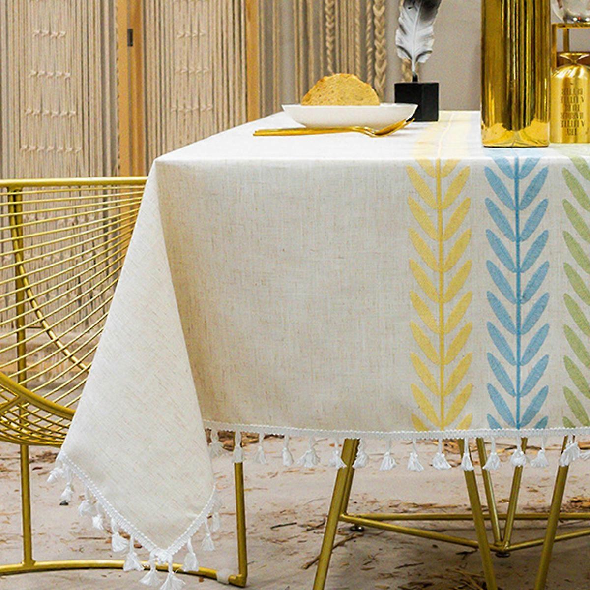 Stylish square rectangular tablecloth/tablecloth, kitchen table top decorated with plant rectangles