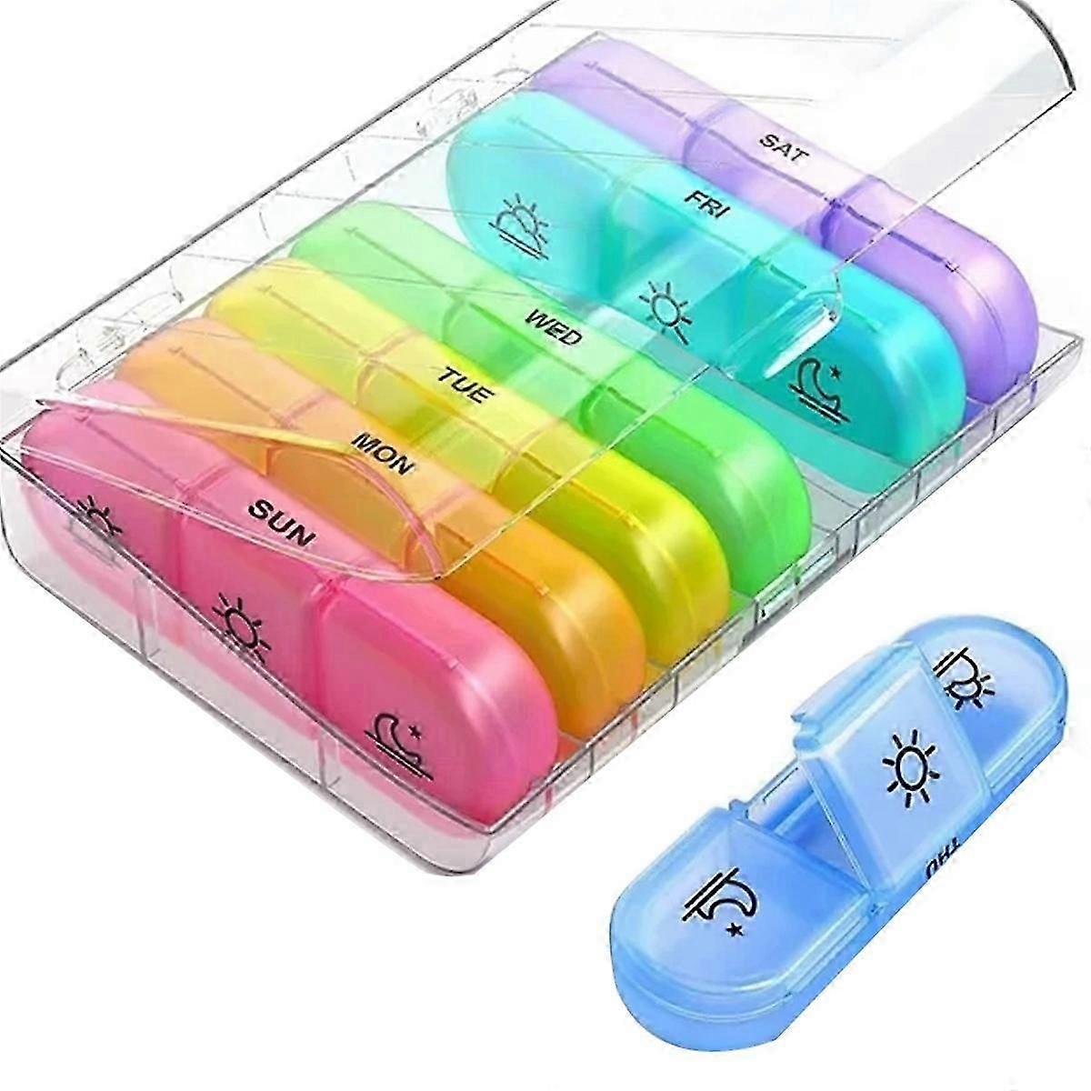 Pill Box 7 Days Organizer 21 Grids 3 Times One Day Portable Travel with Large Compartments compatible with Vitam