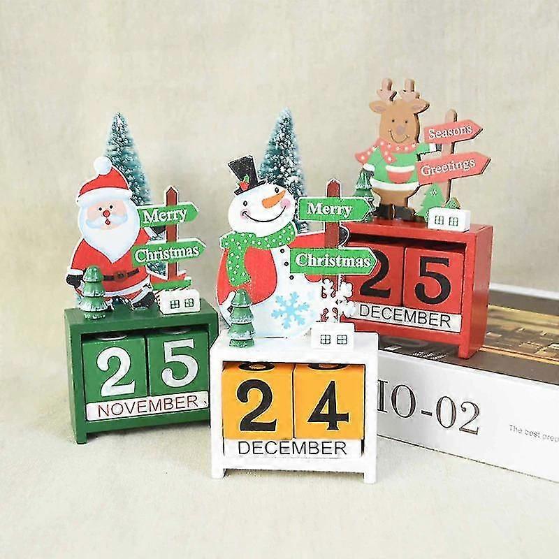 13cm العد التنازلي لعيد الميلاد خشبي مجيء التقويم سانتا كلوز رجل الثلج الأيائل عيد الميلاد المنزل زخرفة ديكور