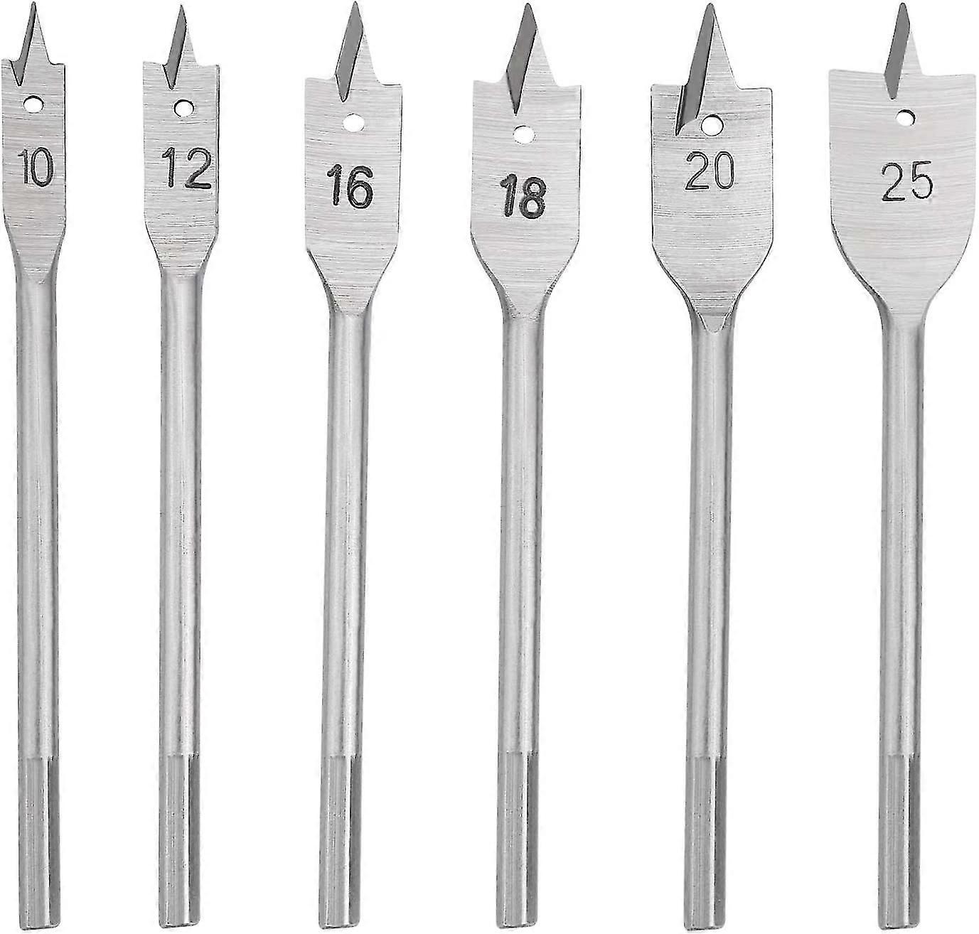 Carbon Steel Wood Flat Bit Set, Spade Bit Set, Woodworking Paddle Flat Bit, Woodworking Hole Knife Tool, Wood Flat Drill 6 Piece Set (10-25mm)