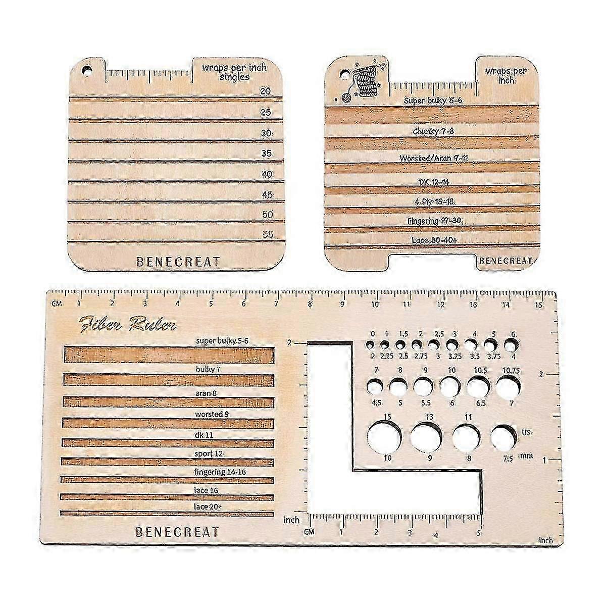 3 Style Wood Knitting Needle Gauge and Ruler, Spinning Control Card Knitting Tool for Spinners Yarn js