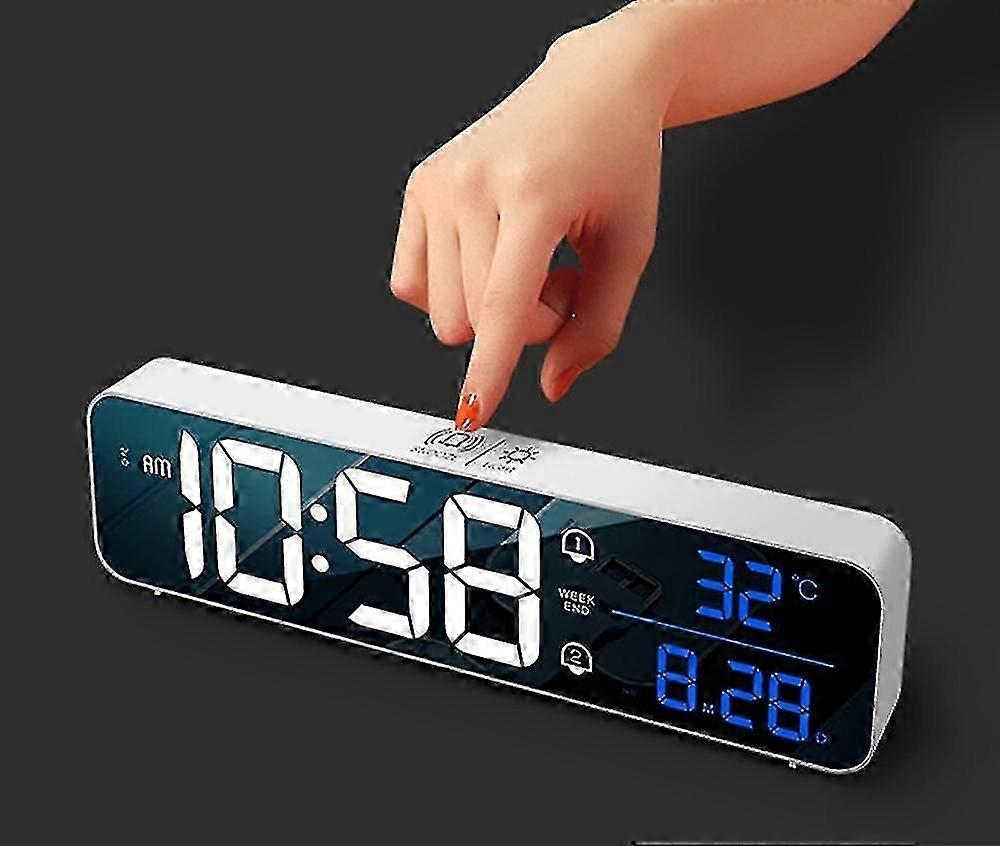 Music Led Digital Alarm Clock Temperature Date Display Desktop Mirror Clock Home Table Decoration Voice Control 2400mah Battery