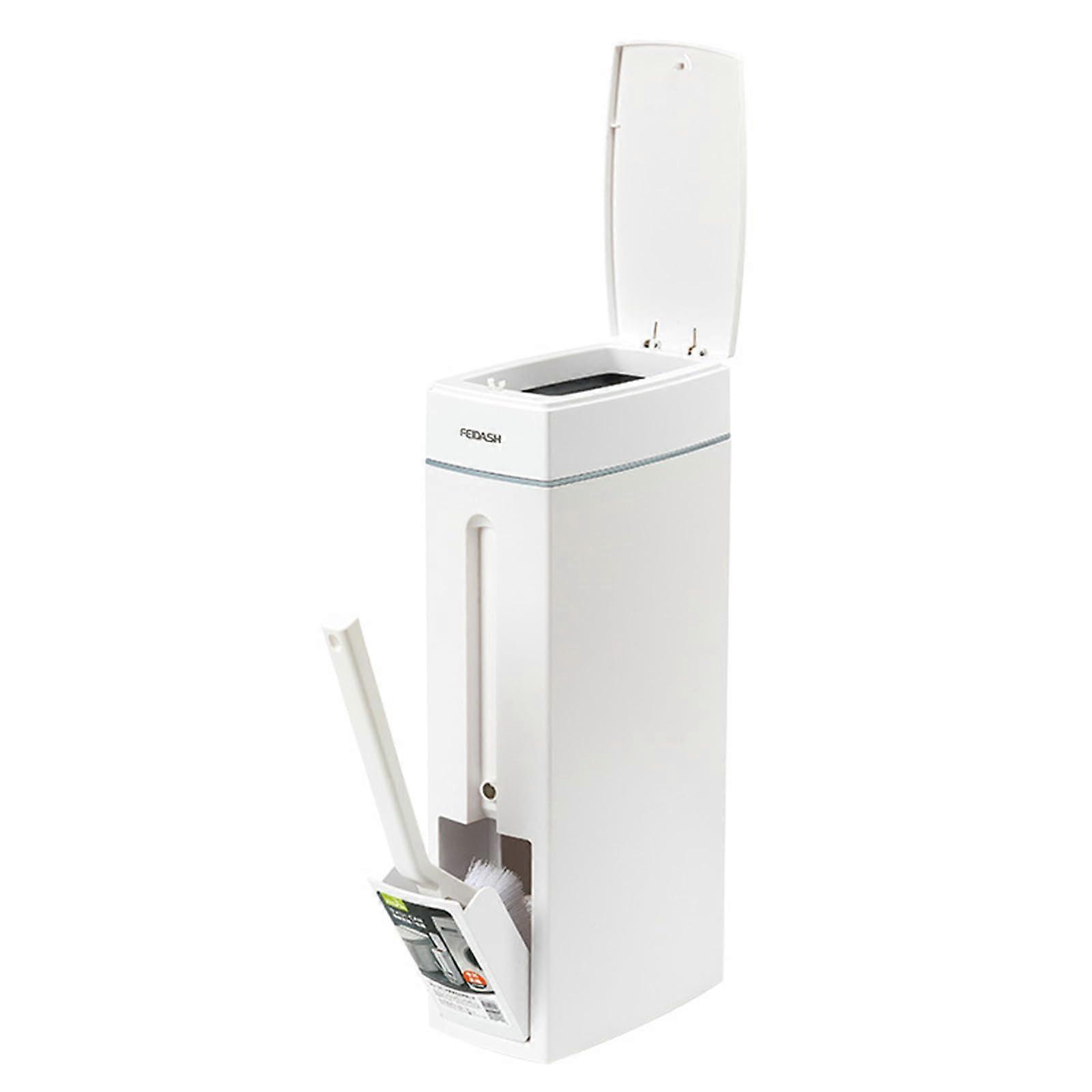 Bathroom Trash Can with Toilet Brush Holder Press-Type Plastic Garbage Can Trash Rectangular Bin for Toilet Kitchen Press Top Lid Waste Can