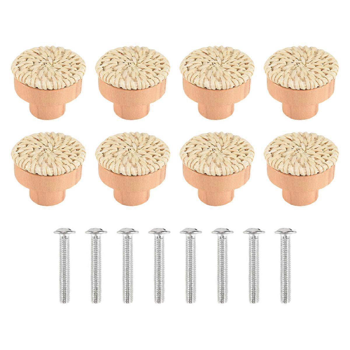 8PCS Boho Rattan Dresser Knobs Wood Drawer Knobs Handmade Woven Wicker Knobs Pull Handle for Cabinet