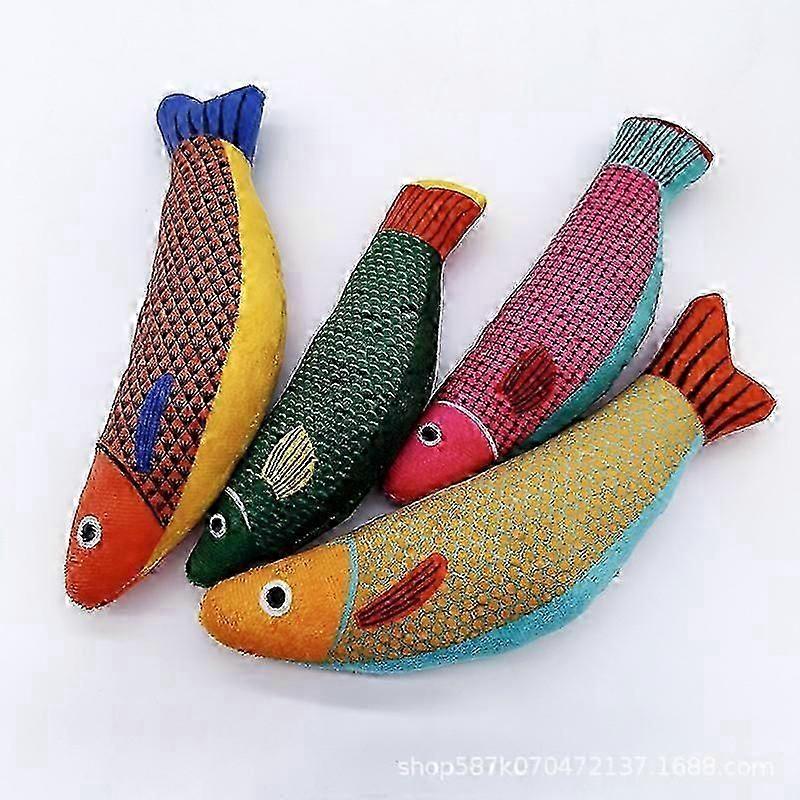 Cat Catnip Toys, 4 Pc Catnip Fish Toys for Cat, Cat Interactive Toys, Interactive Plush Cat Toys for Cat, Cartoon Kitten Teething Interactive Toy