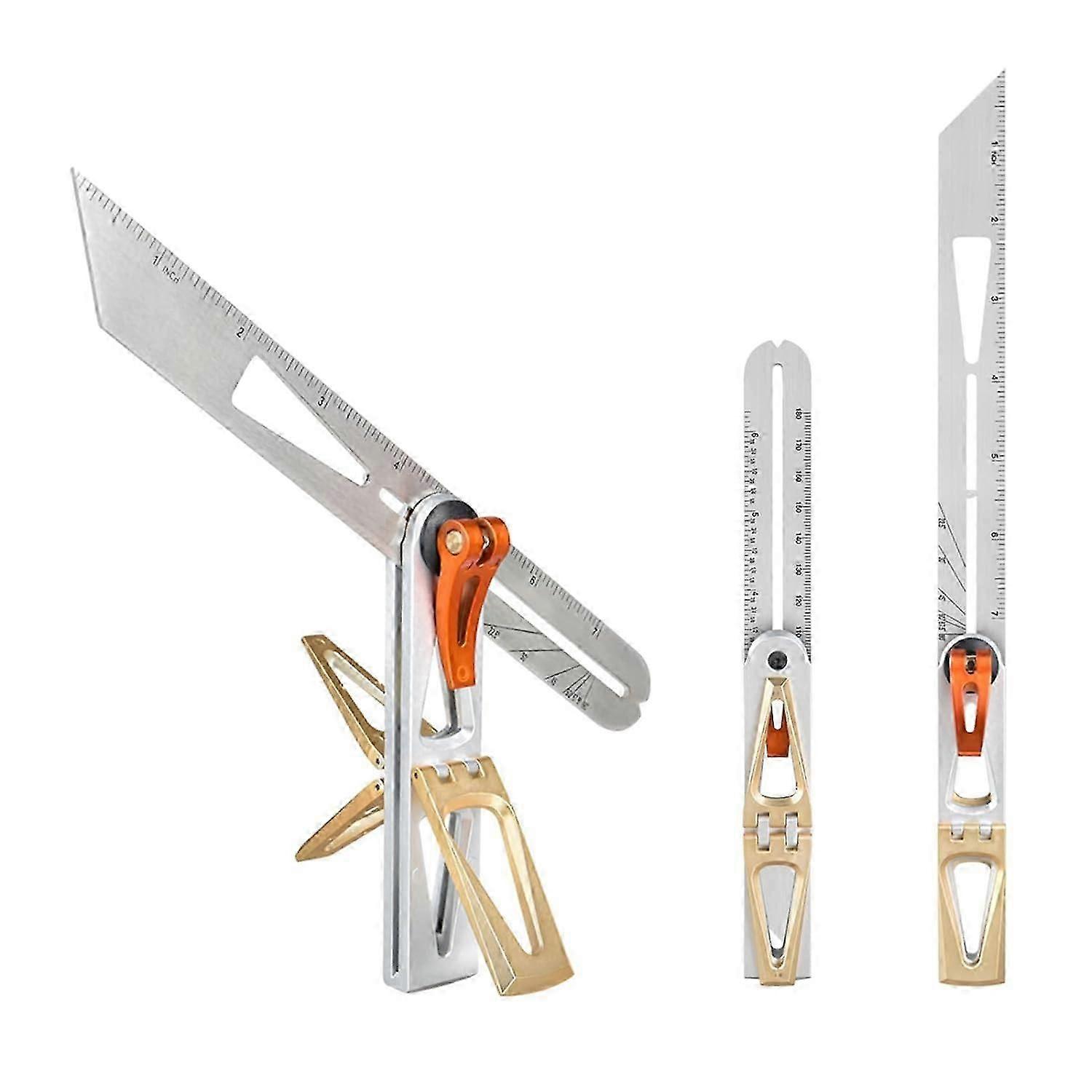Woodworking Scriber Ruler, Movable Angle T-Shape Mult-Angle Scribing Tool, Marking Line Positioning Square Dovetail Gauge for Carpenter