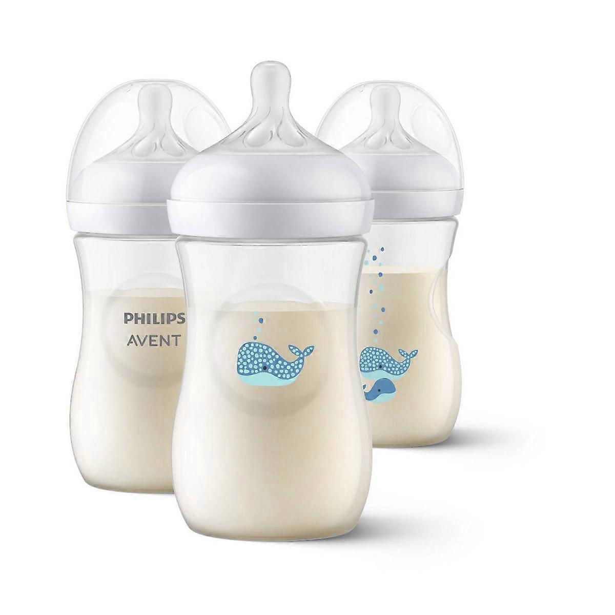 Avent Philips Μπιμπερό Φυσικό με Θηλή Φυσικής Απόκρισης - Φάλαινες - 9oz/3pk