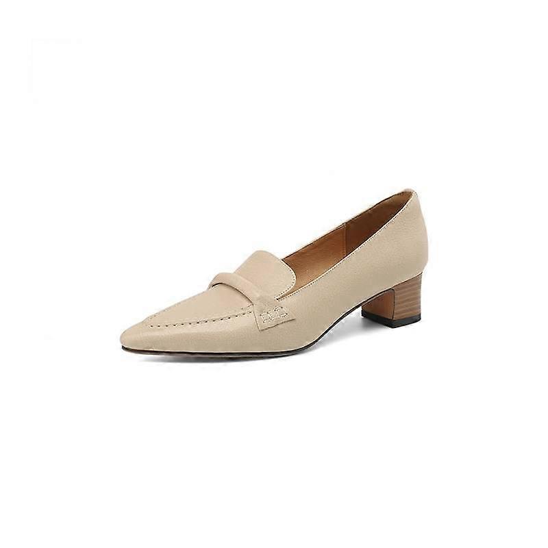 Krazing Pot Sheepskin Pointed Toe Med Heels Spring Shoes Slip on Large Size 42 Elegant Women Pumps
