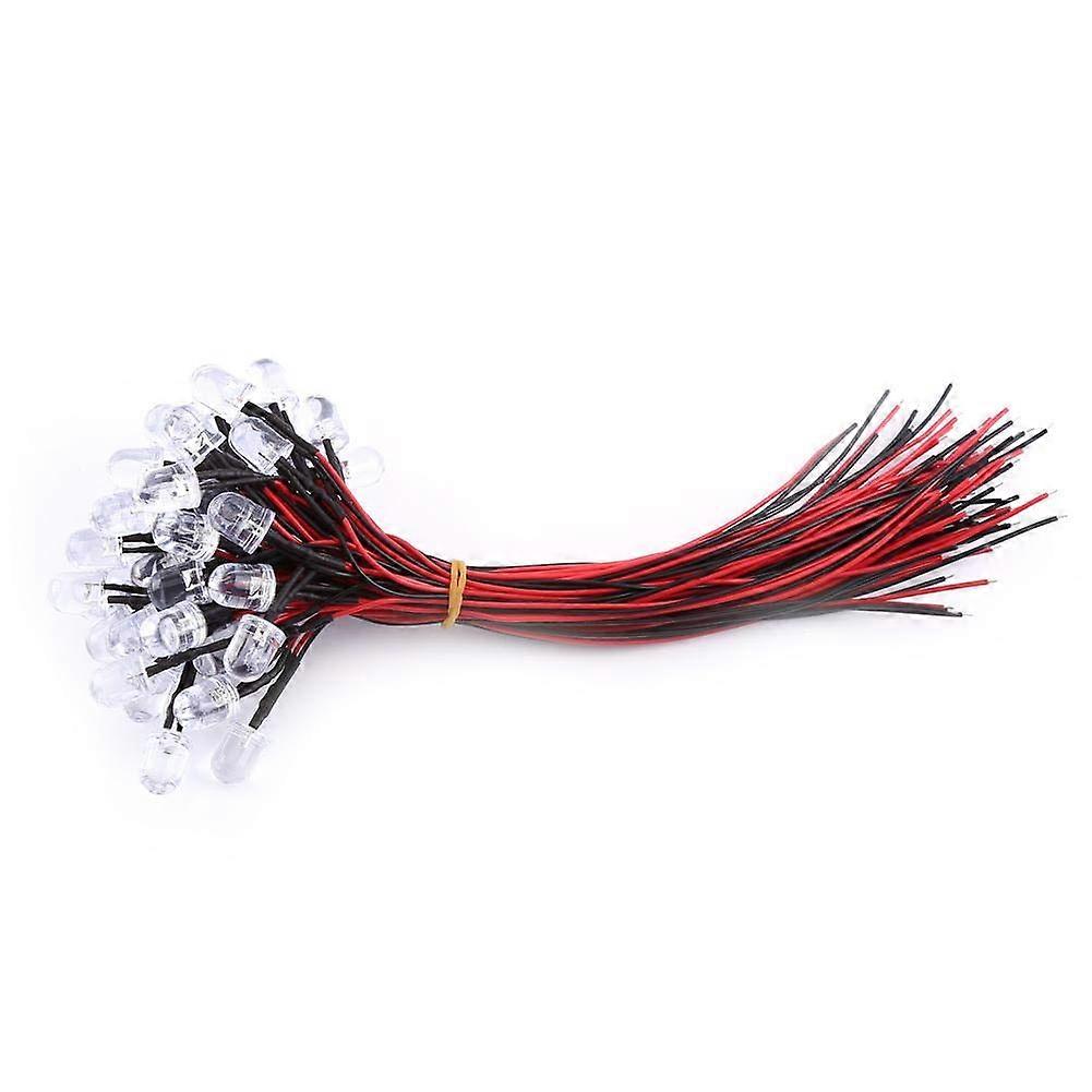 DC 912 V LED Light Emitting Diodes, 50 Pieces, 3/5/10 mm LEDs with 20 cm PreWired LED Light Emitting Diodes Set (White10 mm)