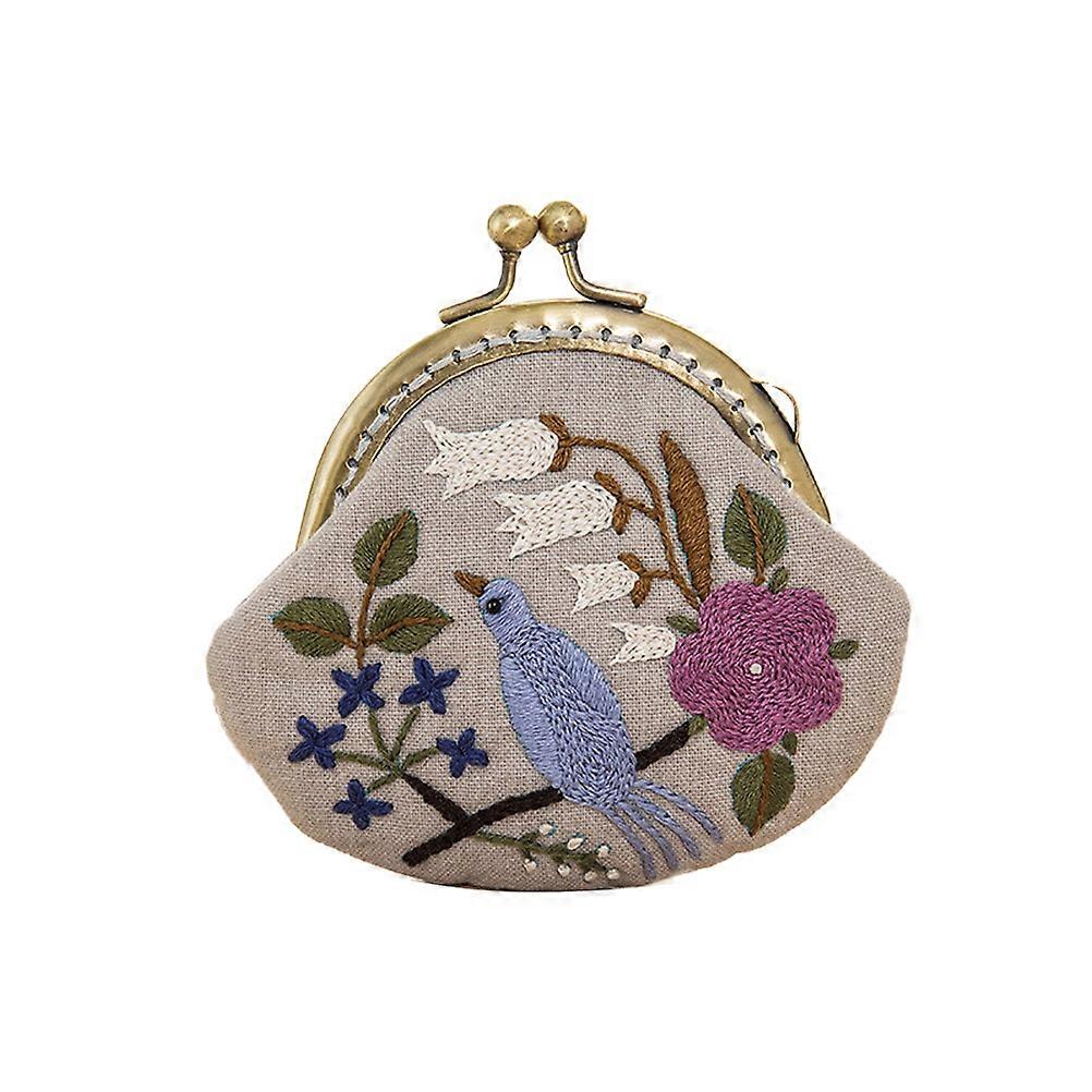 Handmade Embroidery Starter Kit with Lock Coin Purse & Clutch Bag – Includes Wool Needles, Accessories, and Patterned Cloth for Bird Projects