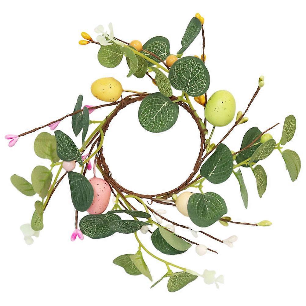 Easter Candle Ring Wreath with Simulated Eucalyptus and Decorative Eggs – Artificial Greenery Wreath for Front Door, Home, Wedding, and Party