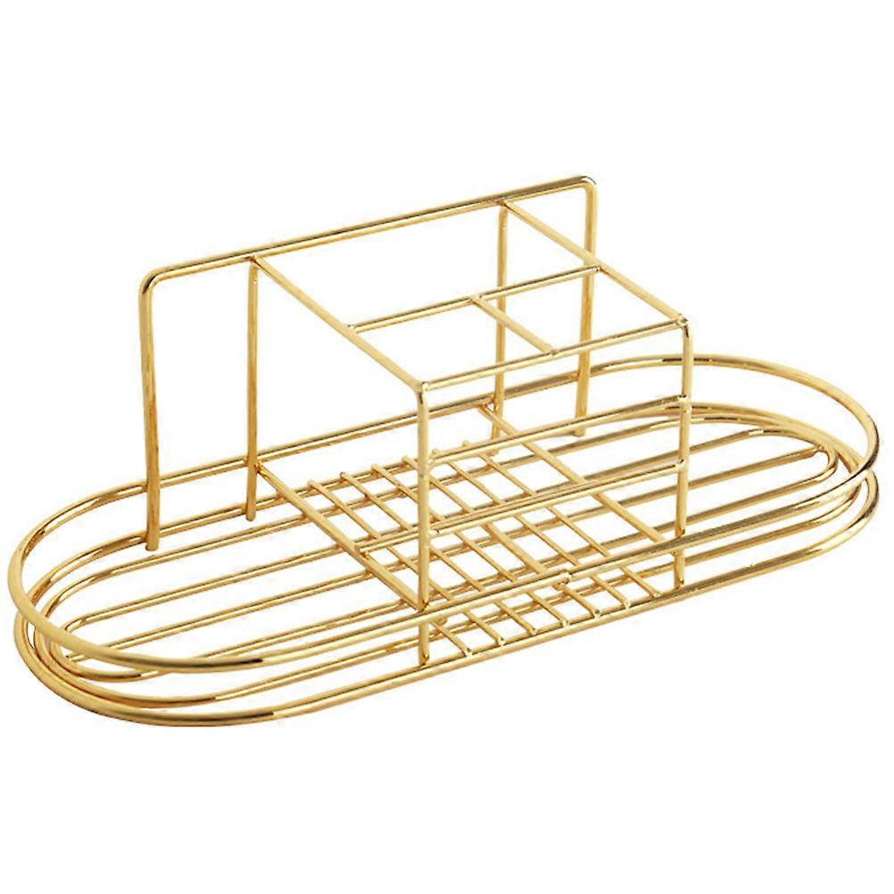Punch Free Toothbrush Cup Storage Rack in Golden Color for Home Use Made of Iron